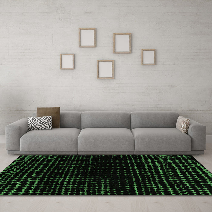 Machine Washable Abstract Emerald Green Modern Area Rugs in a Living Room,, wshabs4526emgrn