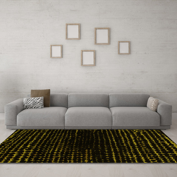 Machine Washable Abstract Yellow Modern Rug in a Living Room, wshabs4526yw
