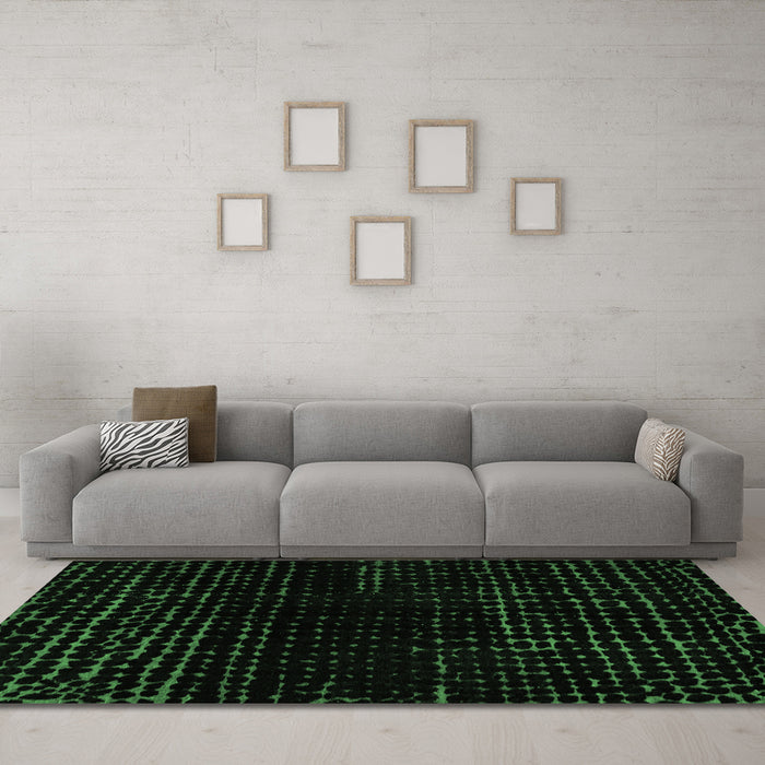 Machine Washable Abstract Emerald Green Modern Area Rugs in a Living Room,, wshabs4527emgrn