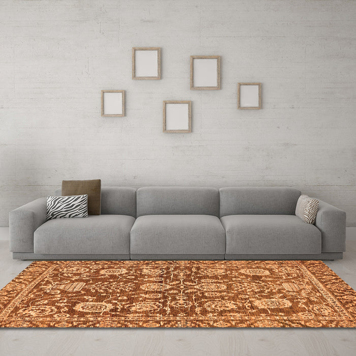 Machine Washable Oriental Orange Traditional Area Rugs in a Living Room, wshabs452org