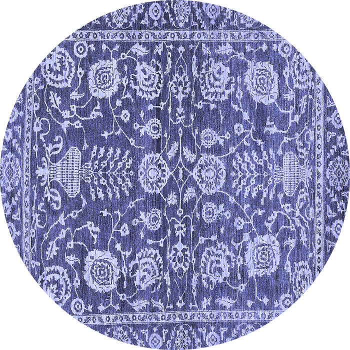 Round Machine Washable Oriental Blue Traditional Rug, wshabs452blu