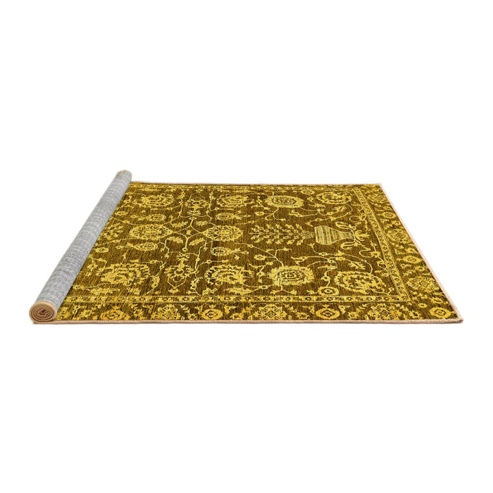 Sideview of Machine Washable Oriental Yellow Traditional Rug, wshabs452yw