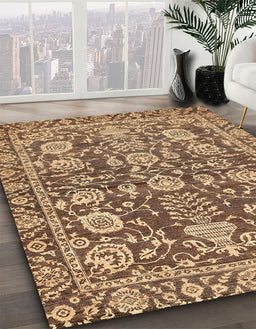 Abstract Dark Sienna Brown Oriental Rug in Family Room, abs452