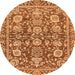 Round Machine Washable Oriental Orange Traditional Area Rugs, wshabs452org