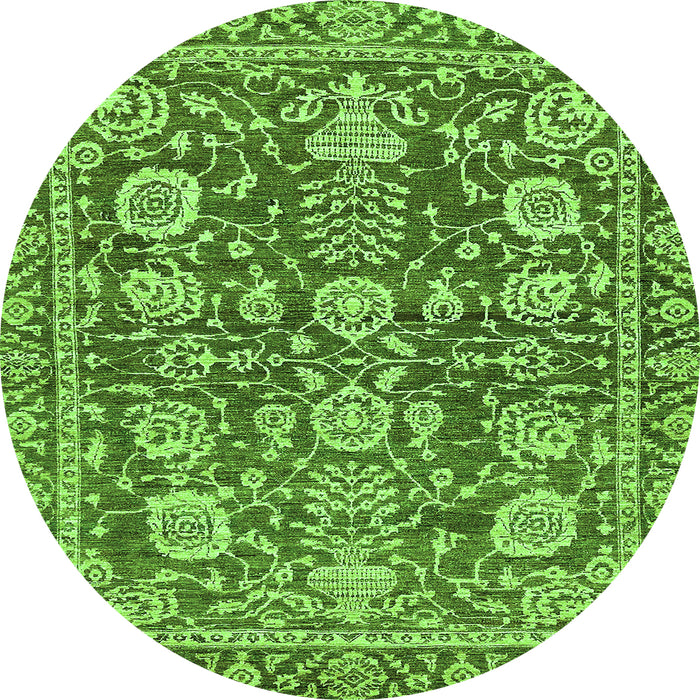 Round Oriental Green Traditional Rug, abs452grn