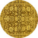 Round Machine Washable Oriental Yellow Traditional Rug, wshabs452yw