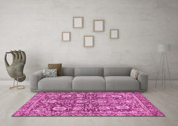 Machine Washable Oriental Pink Traditional Rug in a Living Room, wshabs452pnk