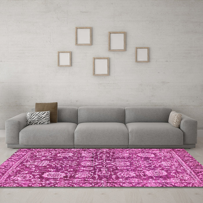 Machine Washable Oriental Pink Traditional Rug in a Living Room, wshabs452pnk