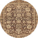 Round Abstract Dark Sienna Brown Oriental Rug, abs452