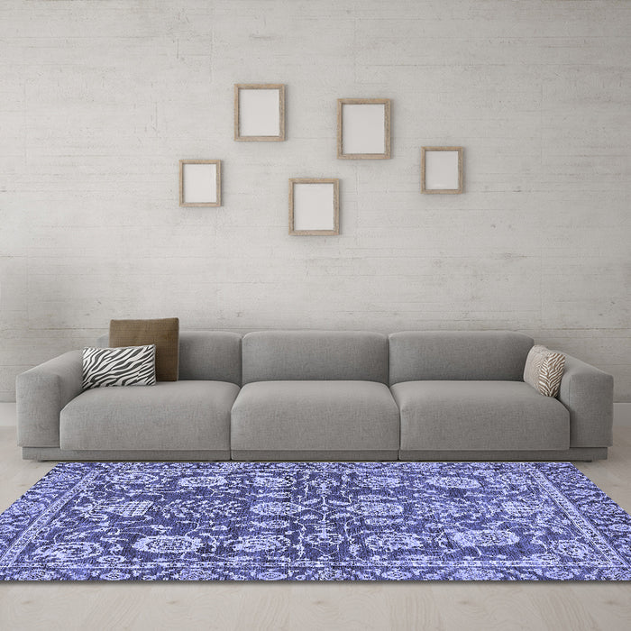 Machine Washable Oriental Blue Traditional Rug in a Living Room, wshabs452blu