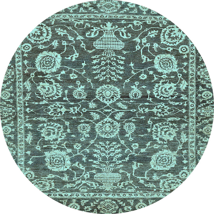 Round Machine Washable Oriental Light Blue Traditional Rug, wshabs452lblu