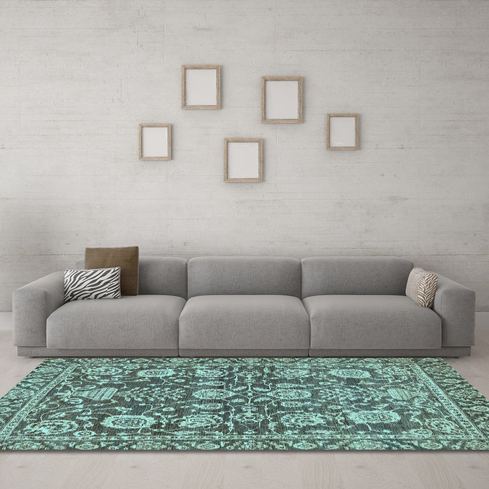Machine Washable Oriental Light Blue Traditional Rug in a Living Room, wshabs452lblu