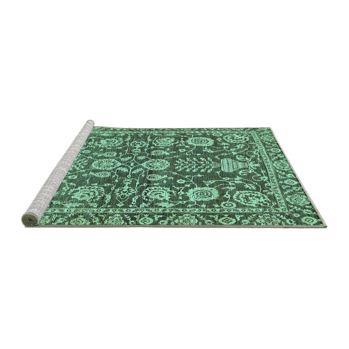 Sideview of Machine Washable Oriental Turquoise Traditional Area Rugs, wshabs452turq