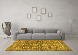 Machine Washable Oriental Yellow Traditional Rug in a Living Room, wshabs452yw