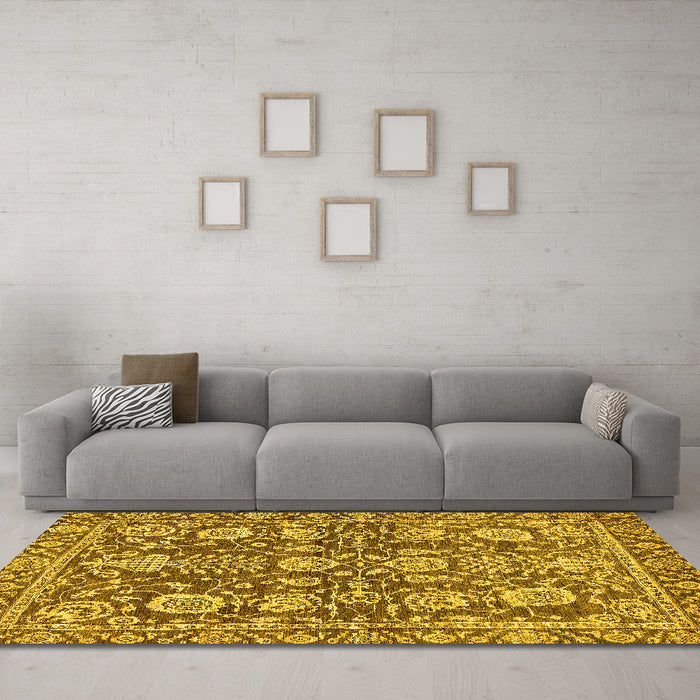 Machine Washable Oriental Yellow Traditional Rug in a Living Room, wshabs452yw