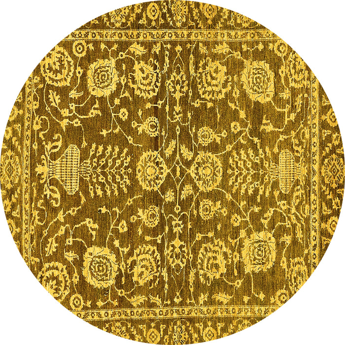Round Oriental Yellow Traditional Rug, abs452yw