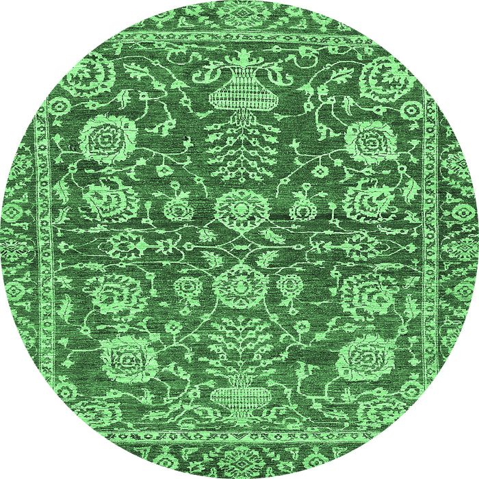 Round Oriental Emerald Green Traditional Rug, abs452emgrn