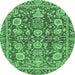 Round Oriental Emerald Green Traditional Rug, abs452emgrn