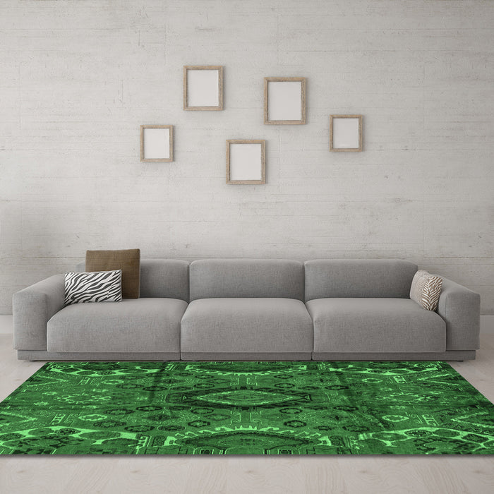 Machine Washable Southwestern Emerald Green Country Area Rugs in a Living Room,, wshabs4530emgrn