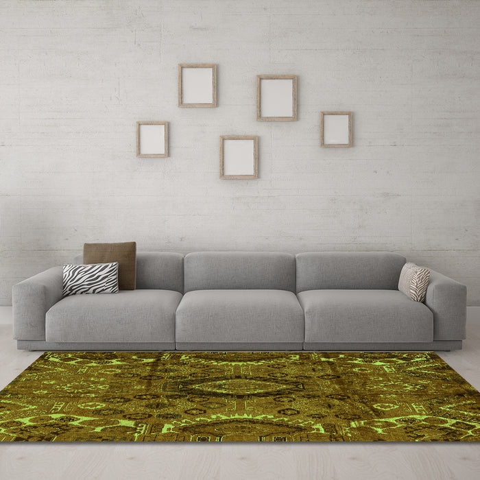 Machine Washable Southwestern Green Country Area Rugs in a Living Room,, wshabs4530grn