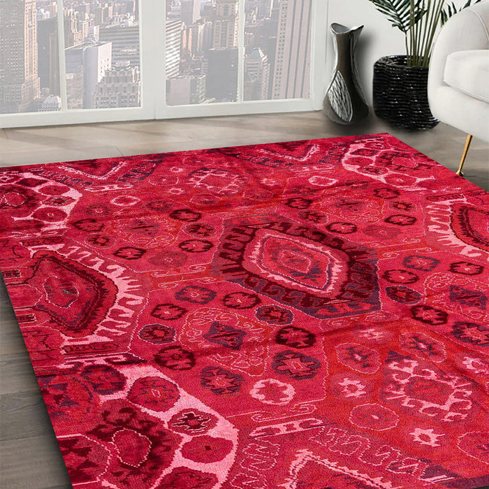 Machine Washable Abstract Red Rug in a Family Room, wshabs4530