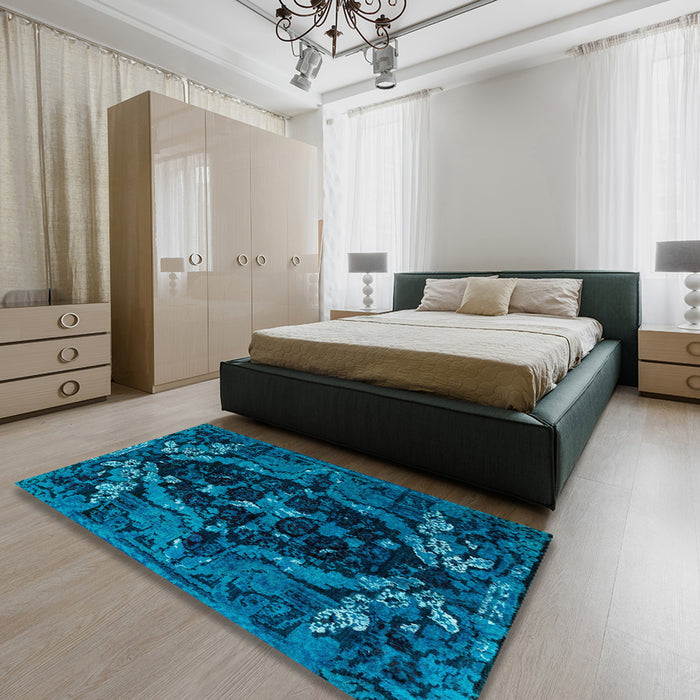 Abstract Blue Persian Rug in a Bedroom, abs4531