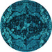 Round Machine Washable Persian Turquoise Bohemian Area Rugs, wshabs4531turq