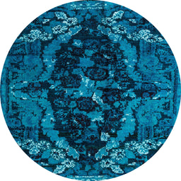Round Machine Washable Abstract Lapis Blue Rug, wshabs4531