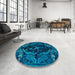 Round Abstract Blue Persian Rug in a Office, abs4531