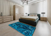 Machine Washable Abstract Lapis Blue Rug in a Bedroom, wshabs4531