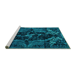 Sideview of Machine Washable Persian Turquoise Bohemian Area Rugs, wshabs4531turq