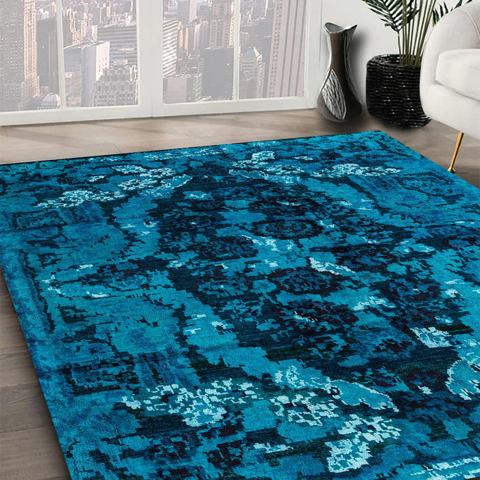 Machine Washable Abstract Lapis Blue Rug in a Family Room, wshabs4531