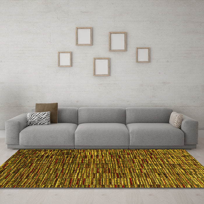 Machine Washable Abstract Yellow Modern Rug in a Living Room, wshabs4533yw