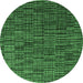 Round Machine Washable Abstract Emerald Green Modern Area Rugs, wshabs4533emgrn