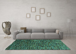 Machine Washable Abstract Turquoise Modern Area Rugs in a Living Room,, wshabs4533turq