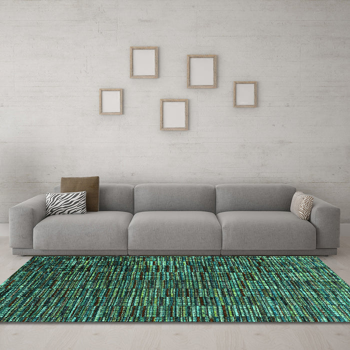 Machine Washable Abstract Turquoise Modern Area Rugs in a Living Room,, wshabs4533turq