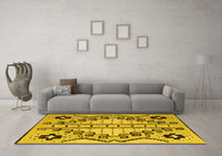 Machine Washable Abstract Yellow Modern Rug, wshabs4534yw