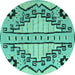 Round Machine Washable Abstract Turquoise Modern Area Rugs, wshabs4534turq