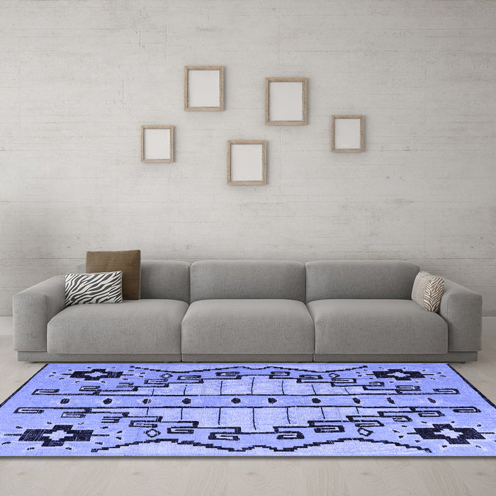 Machine Washable Abstract Blue Modern Rug in a Living Room, wshabs4534blu