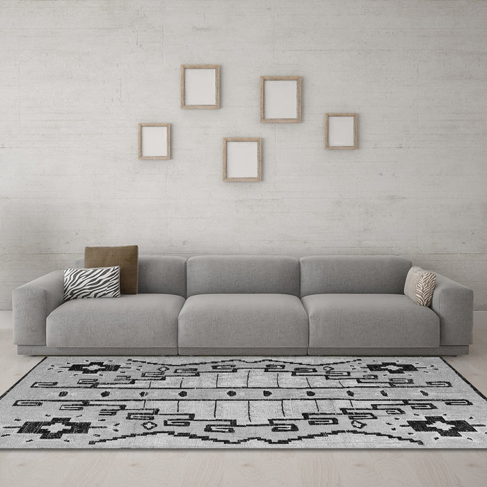 Machine Washable Abstract Gray Modern Rug in a Living Room,, wshabs4534gry