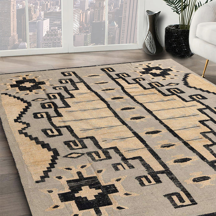 Abstract Brown Modern Rug in Family Room, abs4534