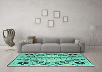 Machine Washable Abstract Turquoise Modern Rug, wshabs4534turq