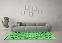 Machine Washable Abstract Emerald Green Modern Rug, wshabs4534emgrn