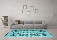 Machine Washable Abstract Light Blue Modern Rug, wshabs4534lblu