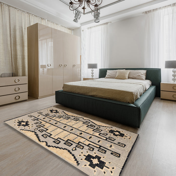 Machine Washable Abstract Brown Rug in a Bedroom, wshabs4534