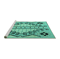 Sideview of Machine Washable Abstract Turquoise Modern Area Rugs, wshabs4534turq