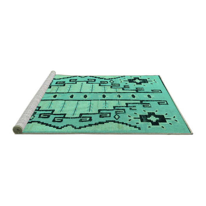 Sideview of Machine Washable Abstract Turquoise Modern Area Rugs, wshabs4534turq
