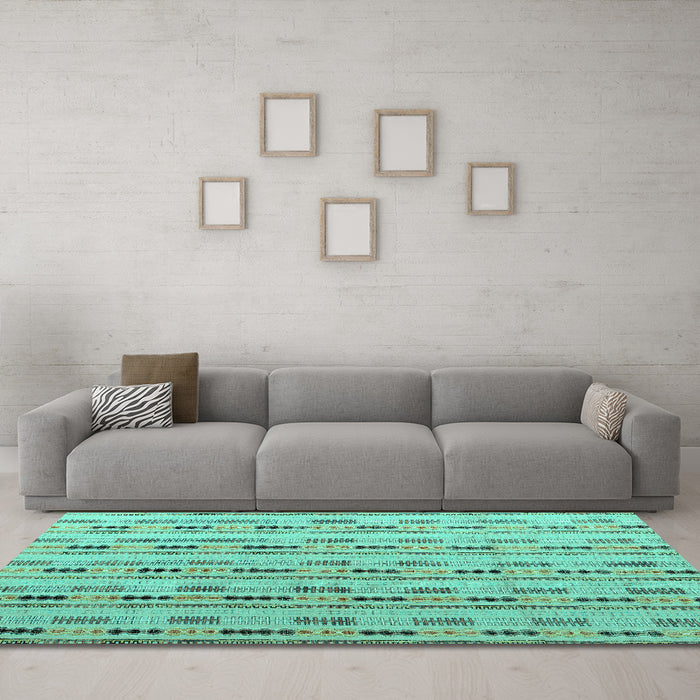 Machine Washable Abstract Turquoise Modern Area Rugs in a Living Room,, wshabs4535turq