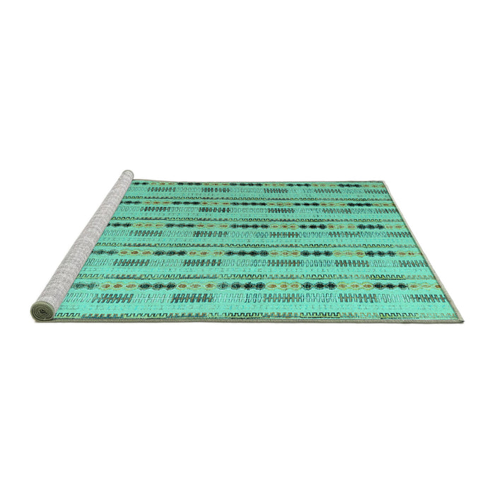 Sideview of Machine Washable Abstract Turquoise Modern Area Rugs, wshabs4535turq