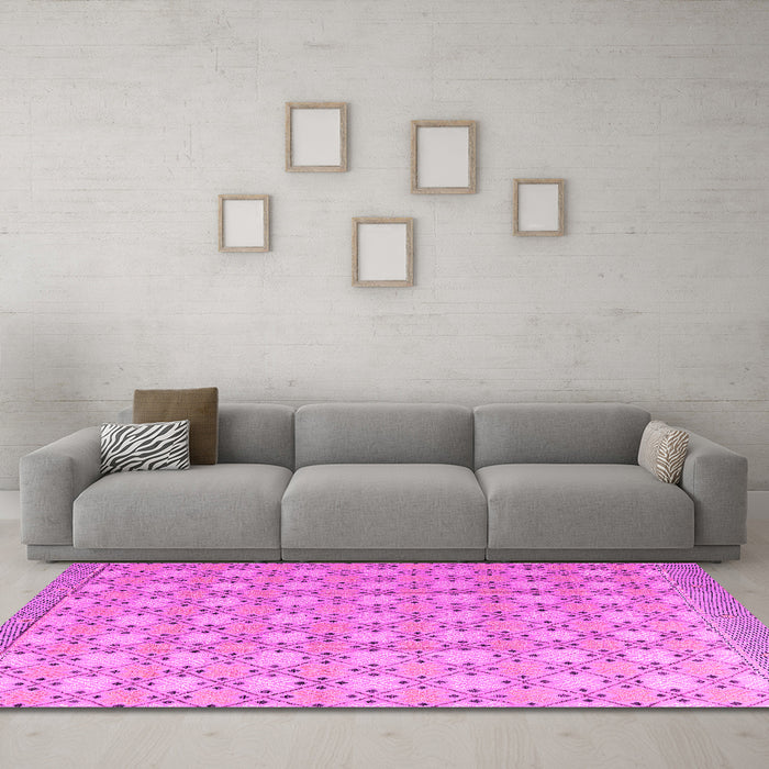 Machine Washable Abstract Pink Modern Rug in a Living Room, wshabs4536pnk
